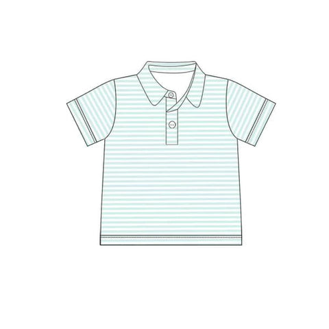 Preorder 12.05 BT1098 Mint Stripe Kids Boy Polo Shirt Top