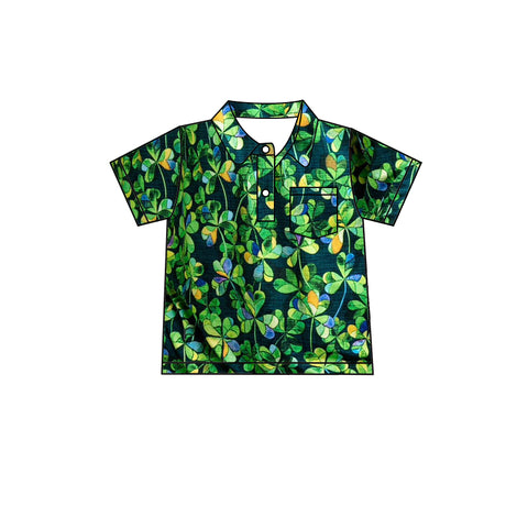 Preorder 12.08 BT1099 St. Patrick Leaf Clover Kids Boy Polo Shirt Top