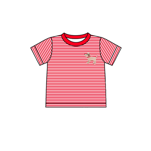 Preorder 12.09 BT1101 Dog Red Stripe Kids Boys Shirt Top