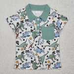 BT1133 Dinosaur Green Kids Boy Polo Shirt Top