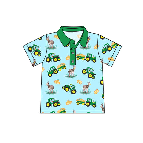 Preorder 01.16 BT1151 Farm Truck Green Kids Boy Polo Shirt Top