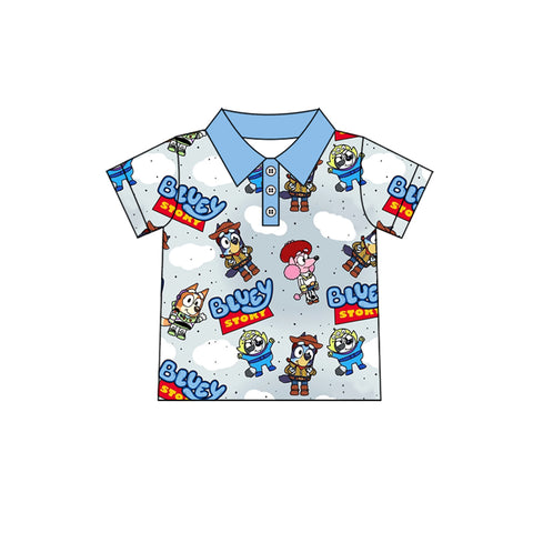 Preorder 01.17 BT1153 Cartoon Blue Dog Kids Boy Polo Shirt Top