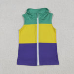 BT1157 Mardi Gras Green Gold Purple Kids Zipper Vest Top