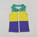 BT1157 Mardi Gras Green Gold Purple Kids Zipper Vest Top