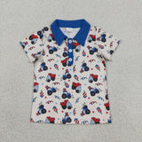 BT1163 July 4th Truck Blue Kids Boys Polo Shirt Top