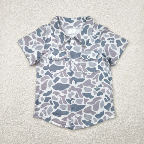BT1202 Hunting Camo Grey Buttons Kids Boys Shirt