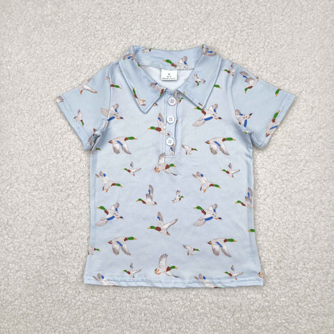 BT1210 Mallard Ducks Blue Kids Boys Polo Shirt Top