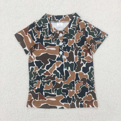 US Warehouse BT1213 Hunting Camo Brown Kids Boys Polo Shirt Top