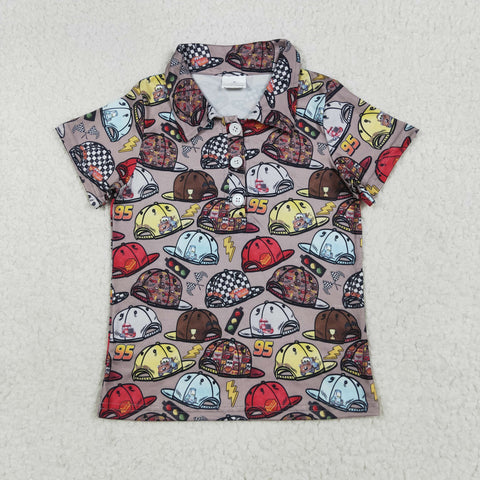 BT1228 Cartoon Cars Red Kids Boys Polo Shirt Top
