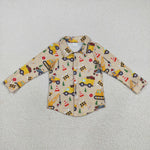 BT1254 Christmas Trucks Gift Buttons Kids Boys Shirt