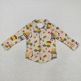 BT1254 Christmas Trucks Gift Buttons Kids Boys Shirt