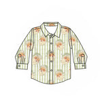 Preorder 06.10 BT1255 Christmas Santa Buttons Kids Boys Shirt