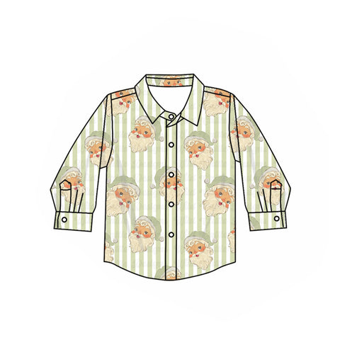 Preorder 06.10 BT1255 Christmas Santa Buttons Kids Boys Shirt