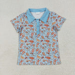 BT1256 Cowboy Boots Blue Kids Boys Shirt Top