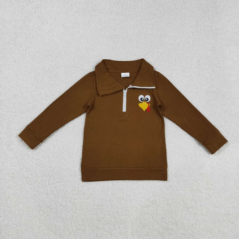 BT1265 Embroidery Thanksgiving Day Turkey Boys Zipper Pullover