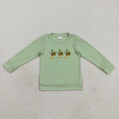 BT1278 Embroidery Halloween Pumpkin Mallard Ducks Kids Shirt Top