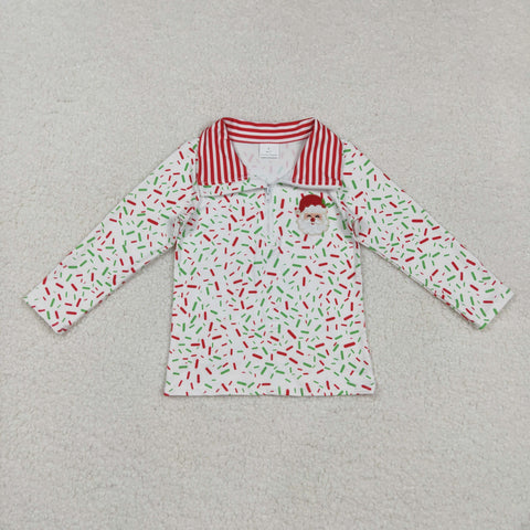 BT1294 Embroidery Christmas Santa Sprinkles Zipper Kids Boys Pullover