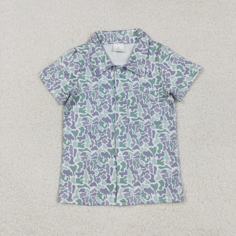 BT1295 Hunting Camo Green Buttons Kids Boys Shirt