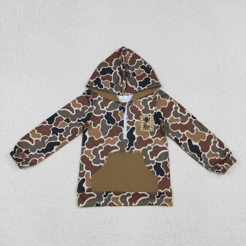 BT1300 Embroidery Hunting Camo Dog Mallard Ducks Hoodie Kids Boys Pullover
