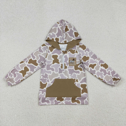 BT1302 Embroidery Bird Dog Camo Hoodie Kids Boys Pullover