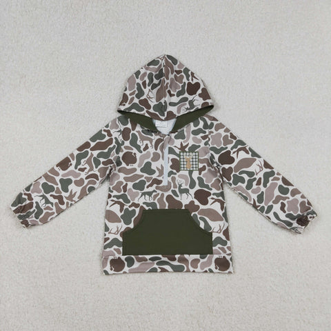 BT1304 Embroidery Hunting Camo Dog Elk Hoodie Kids Boys Pullover