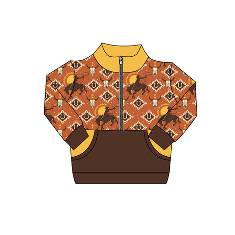 Preorder 08.31 BT1305 Western Cowboy Zipper Kids Boys Pullover