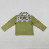 BT1308 Hunting Camo Green Sherpa Zipper Kids Boys Pullover
