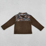 BT1309 Hunting Camo Brown Sherpa Zipper Kids Boys Pullover