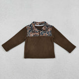 BT1309 Hunting Camo Brown Sherpa Zipper Kids Boys Pullover