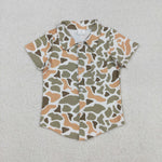 BT1312 Hunting Camo Green Buttons Kids Boys Shirt