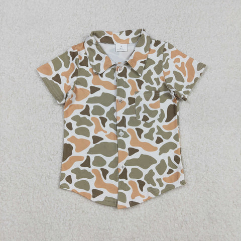 BT1312 Hunting Camo Green Buttons Kids Boys Shirt