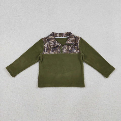 BT1317 Hunting Camo Green Sherpa Zipper Kids Boys Pullover
