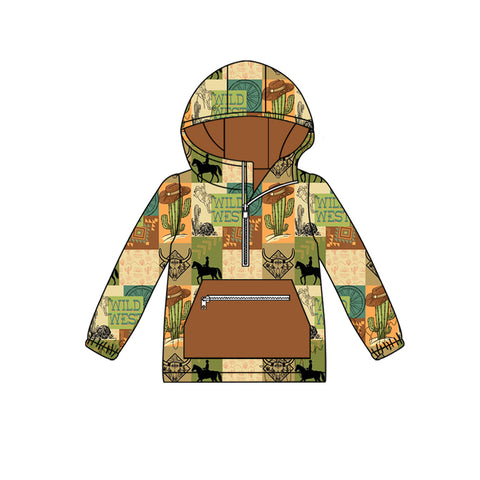 Preorder MOQ 5 pcs BT1319 Wild West Cowboy Hoodie Kids Boys Pullover