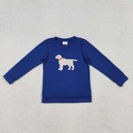 BT1333 Embroidery Dog Blue Kids Boys Shirt