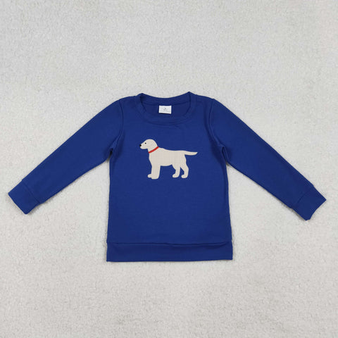 BT1333 Embroidery Dog Blue Kids Boys Shirt