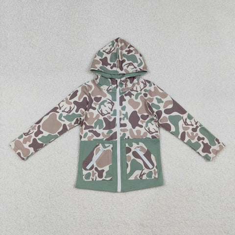 BT1335 Hunting Camo Deer Elk Hoodie Zipper Boy's Coat