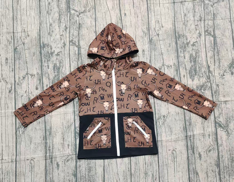 Preorder Samples BT1337 Skull Bull Brown Hoodie Kids Zipper Coat