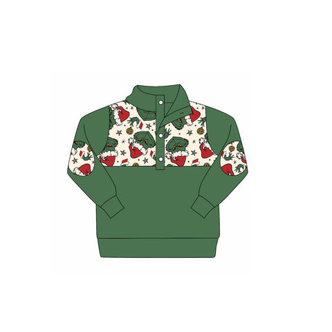 Preorder 09.25 BT1339 Christmas Green Animal Buttons Kids Boys Pullover