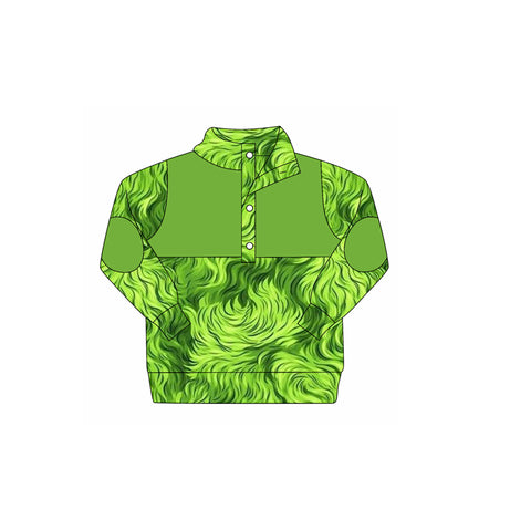 Preorder 09.25 BT1340 Christmas Green Animal Buttons Kids Boys Pullover
