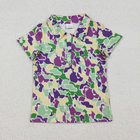 BT1345 Mardi Gras Camo Kids Boys Polo Shirt Top
