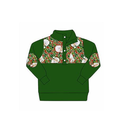 Preorder MOQ 5 Pcs BT1346 baby boys Christmas Santa Claus green pullover top