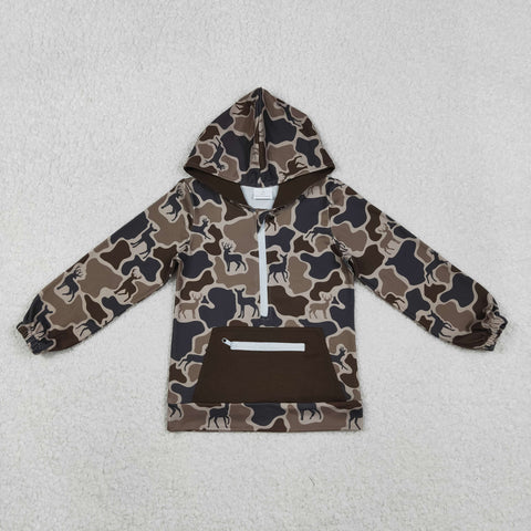 BT1348 Hunting Camo Elk Kids Hoodie Zipper Pullover