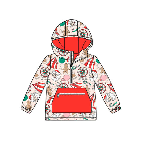 Preorder 10.01 MOQ 5 pcs BT1353 Christmas Santa Red Kids Hoodie Zipper Pullover