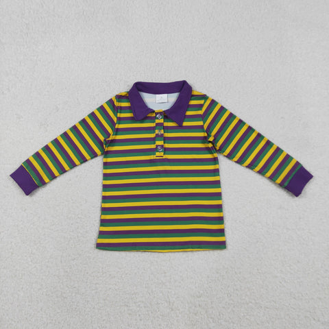 BT1358 Mardi Gras Stripe Kids Boys Polo Shirt Top