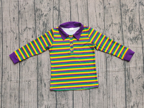 Preorder Samples BT1358 Mardi Gras Stripe Kids Boys Polo Shirt Top
