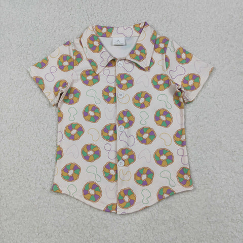 BT1372 Mardi Gras Donut Buttons Kids Boys Shirt