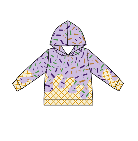 Preorder 10.06 MOQ 5 pcs BT1373 Ice Cream Drip Sprinkles Purple Kids Girls Hoodie Pullover