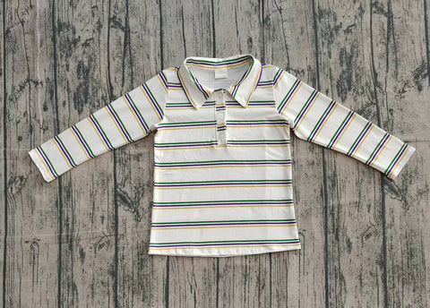 Preorder Samples BT1375 Mardi Gras Stripe Kids Boys Polo Shirt Top (12-18M to 7-8T)
