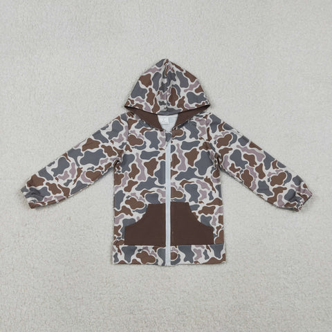 BT1376 Hunting Camo Brown Hoodie Kids Zipper Coat