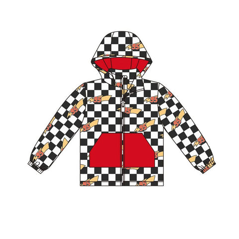 Preorder 10.09 MOQ 5 pcs BT1377 Cartoon Cars Red Hoodie Kids Zipper Coat